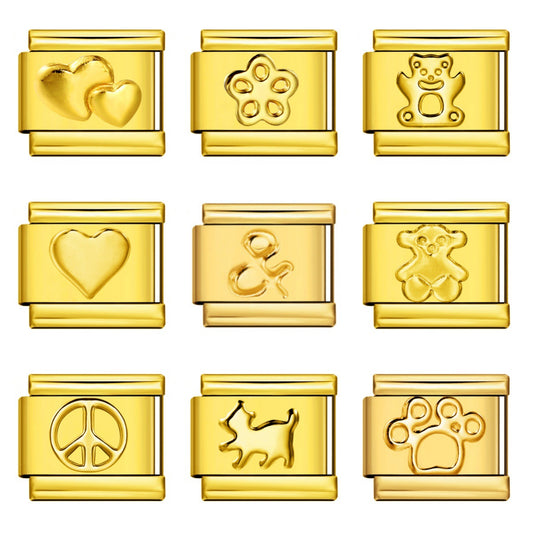 Titanium Steel All Gold Stamping Series Pattern Italian Module Bracelet DIY Elastic Splicing Bracelet Accessories Wholesale