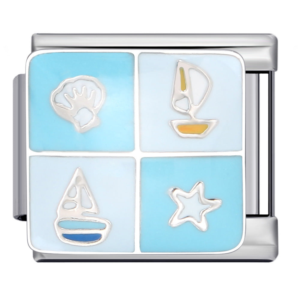 Blue Ocean Element Italian Module Bracelet - Stainless Steel Welded Pattern DIY Stretchable Fashion Bracelet Blue Ocean Element Italian Module Bracelet - Stainless Steel Welded Pattern DIY Stretchable Fashion Bracelet