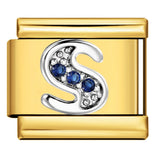 Italian Module Bracelet Gold Background Blue Diamond Letters DIY Stainless Steel Elastic Assembly Welded Strap Bracelet Italian Module Bracelet Gold Background Blue Diamond Letters DIY Stainless Steel Elastic Assembly Welded Strap Bracelet