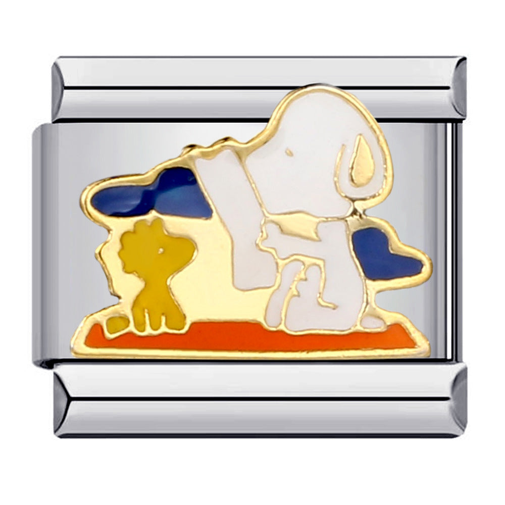 Classic Cartoon Dog DIY Bracelet Stainless Steel Italian Module Bracelet Titanium Steel Welded Drip Oil Strap Chain Classic Cartoon Dog DIY Bracelet Stainless Steel Italian Module Bracelet Titanium Steel Welded Drip Oil Strap Chain