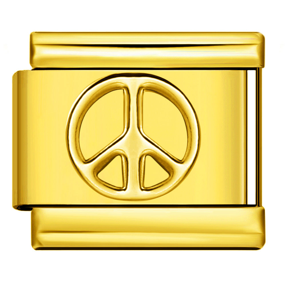 Titanium Steel All Gold Stamping Series Pattern Italian Module Bracelet DIY Elastic Splicing Bracelet Accessories Wholesale Titanium Steel All Gold Stamping Series Pattern Italian Module Bracelet DIY Elastic Splicing Bracelet Accessories Wholesale