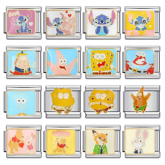 European and American Anime Italian Module Bracelet Stainless Steel Welding Gold Plating Drip Oil Cartoon DIY Elastic Splicing Bracelet