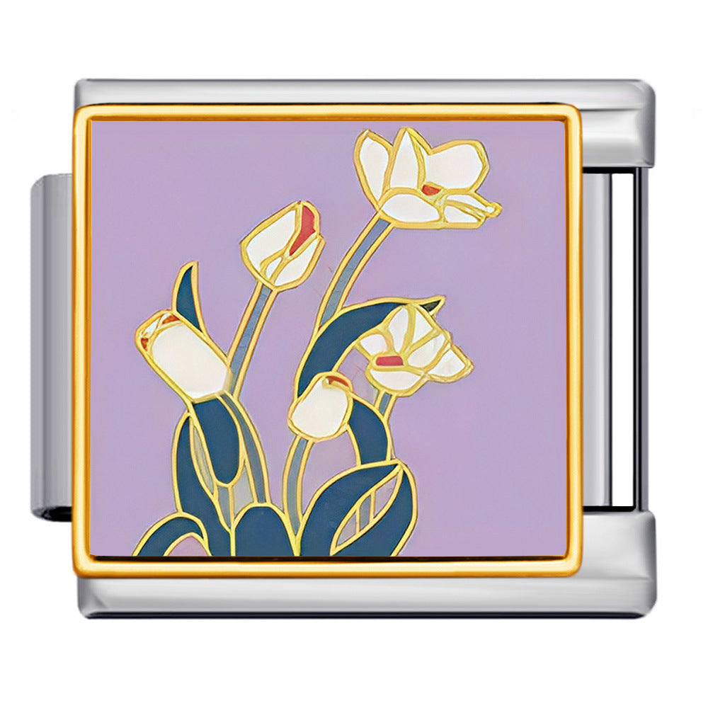 Square Flower Italian Module Bracelet Titanium Steel Welding Drip Oil Pattern DIY Strap Chain Accessories Wholesale Square Flower Italian Module Bracelet Titanium Steel Welding Drip Oil Pattern DIY Strap Chain Accessories Wholesale