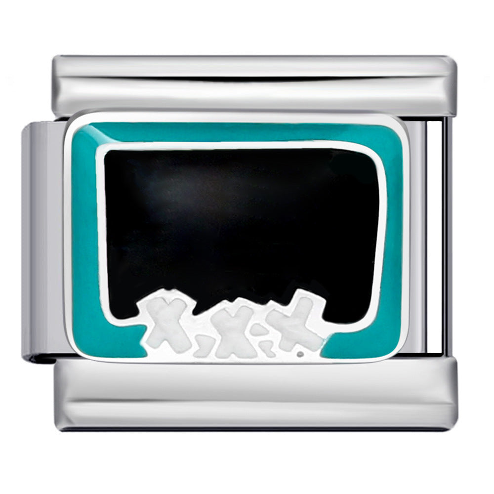 Personalized Pattern Italian Module Bracelet Stainless Steel Welding Drip Oil Cartoon DIY Elastic Splicing Bracelet Personalized Pattern Italian Module Bracelet Stainless Steel Welding Drip Oil Cartoon DIY Elastic Splicing Bracelet