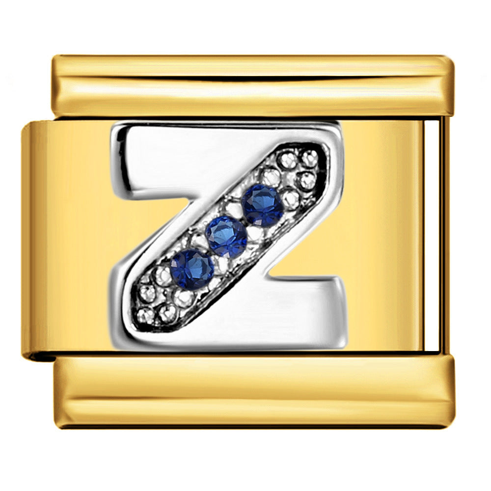 Italian Module Bracelet Gold Background Blue Diamond Letters DIY Stainless Steel Elastic Assembly Welded Strap Bracelet Italian Module Bracelet Gold Background Blue Diamond Letters DIY Stainless Steel Elastic Assembly Welded Strap Bracelet