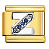 Italian Module Bracelet Gold Background Blue Diamond Letters DIY Stainless Steel Elastic Assembly Welded Strap Bracelet Italian Module Bracelet Gold Background Blue Diamond Letters DIY Stainless Steel Elastic Assembly Welded Strap Bracelet