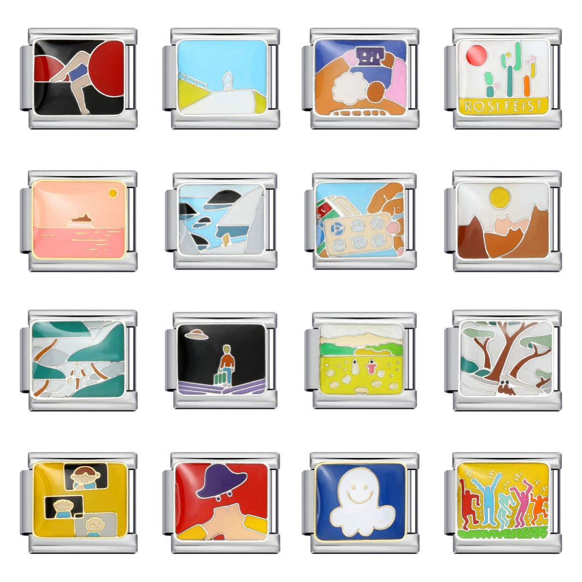 Fresh Illustration Series Italian Module Bracelet Titanium Steel Gold Plated Drip Oil DIY Welding Pattern Strap Chain Fresh Illustration Series Italian Module Bracelet Titanium Steel Gold Plated Drip Oil DIY Welding Pattern Strap Chain