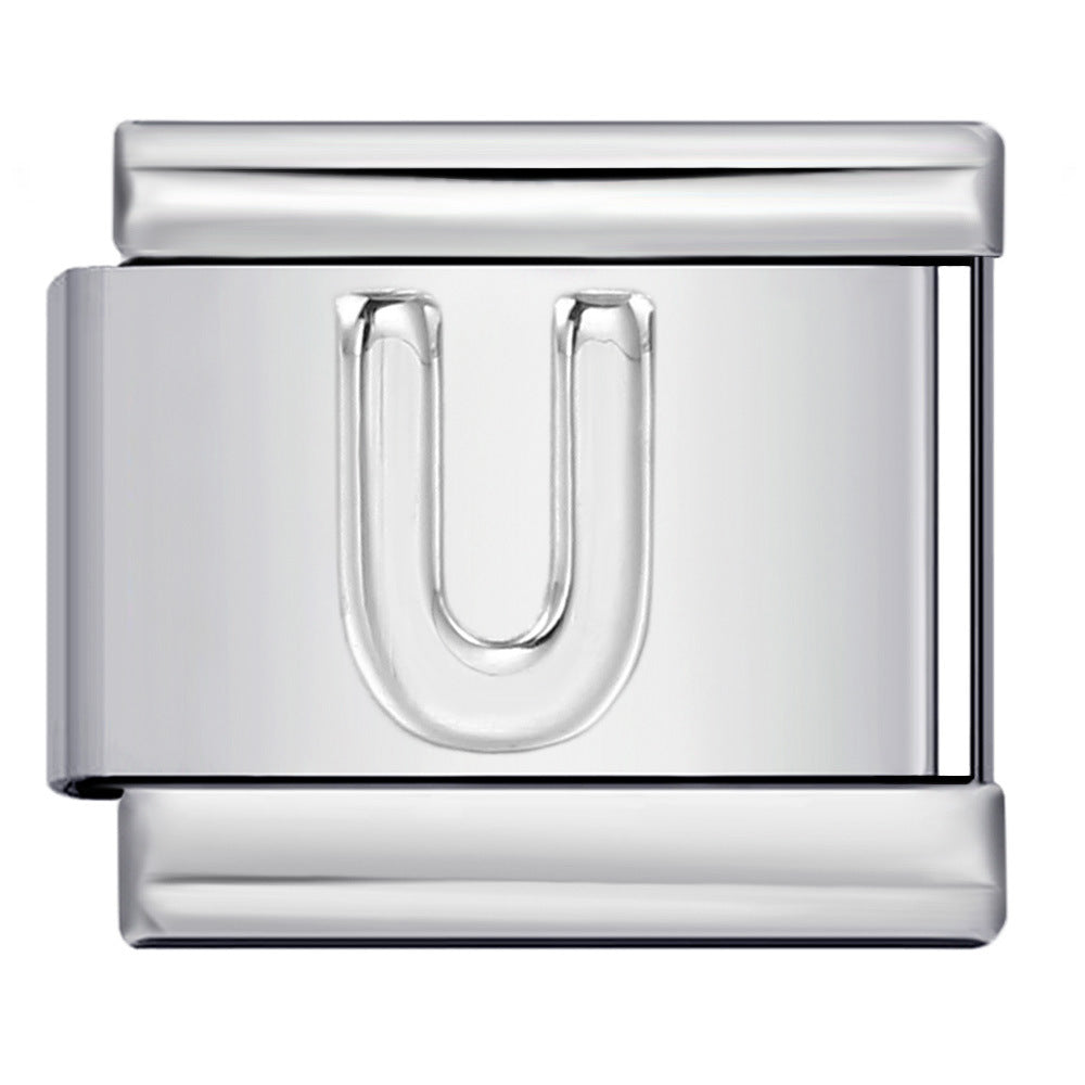 Italian Stainless Steel Silver Raised 26 Letter DIY Module Bracelet with Free Splicing Elastic Watch Strap Italian Stainless Steel Silver Raised 26 Letter DIY Module Bracelet with Free Splicing Elastic Watch Strap