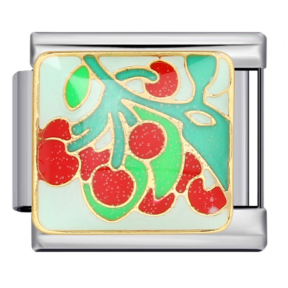 Summer Colorful Vegetable and Fruit Series Italian Module Bracelet Titanium Steel Welding Drip Oil DIY Personalized Splicing Bracelet Summer Colorful Vegetable and Fruit Series Italian Module Bracelet Titanium Steel Welding Drip Oil DIY Personalized Splicing Bracelet