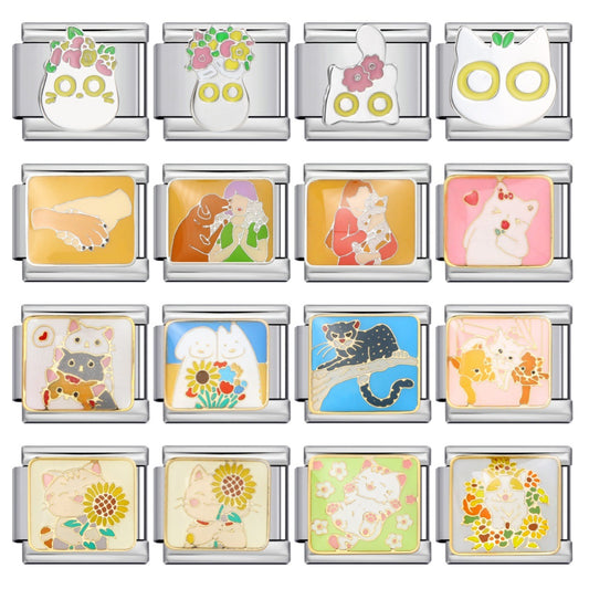 Pet Crowd Elements Italian Module Bracelet Welding Pattern Drip Oil DIY Elastic Splicing Stainless Steel Bracelet