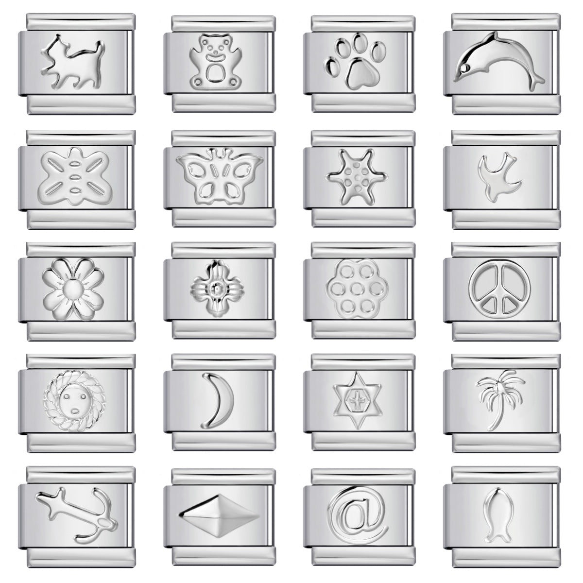 Titanium Steel Convex Silver Stamped DIY Italian Charm Bracelet with Unique Patterns Titanium Steel Convex Silver Stamped DIY Italian Charm Bracelet with Unique Patterns