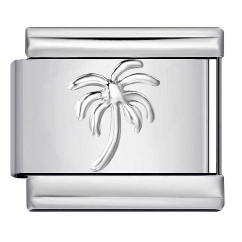 Titanium Steel Convex Silver Stamped DIY Italian Charm Bracelet with Unique Patterns Titanium Steel Convex Silver Stamped DIY Italian Charm Bracelet with Unique Patterns