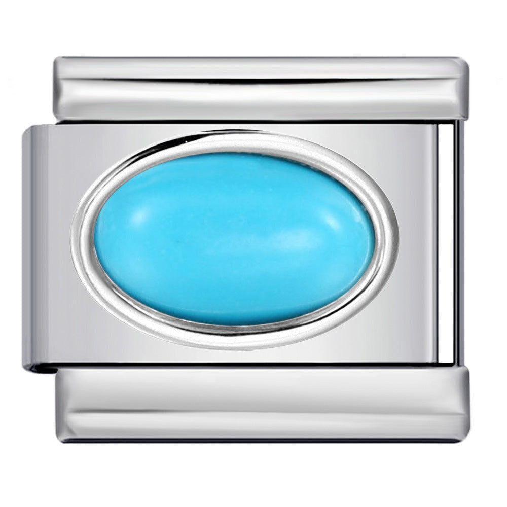 Elliptical Colored Stone Italian Module Bracelet Birthday Stone Stainless Steel DIY Simple and Versatile Bracelet Accessories Elliptical Colored Stone Italian Module Bracelet Birthday Stone Stainless Steel DIY Simple and Versatile Bracelet Accessories