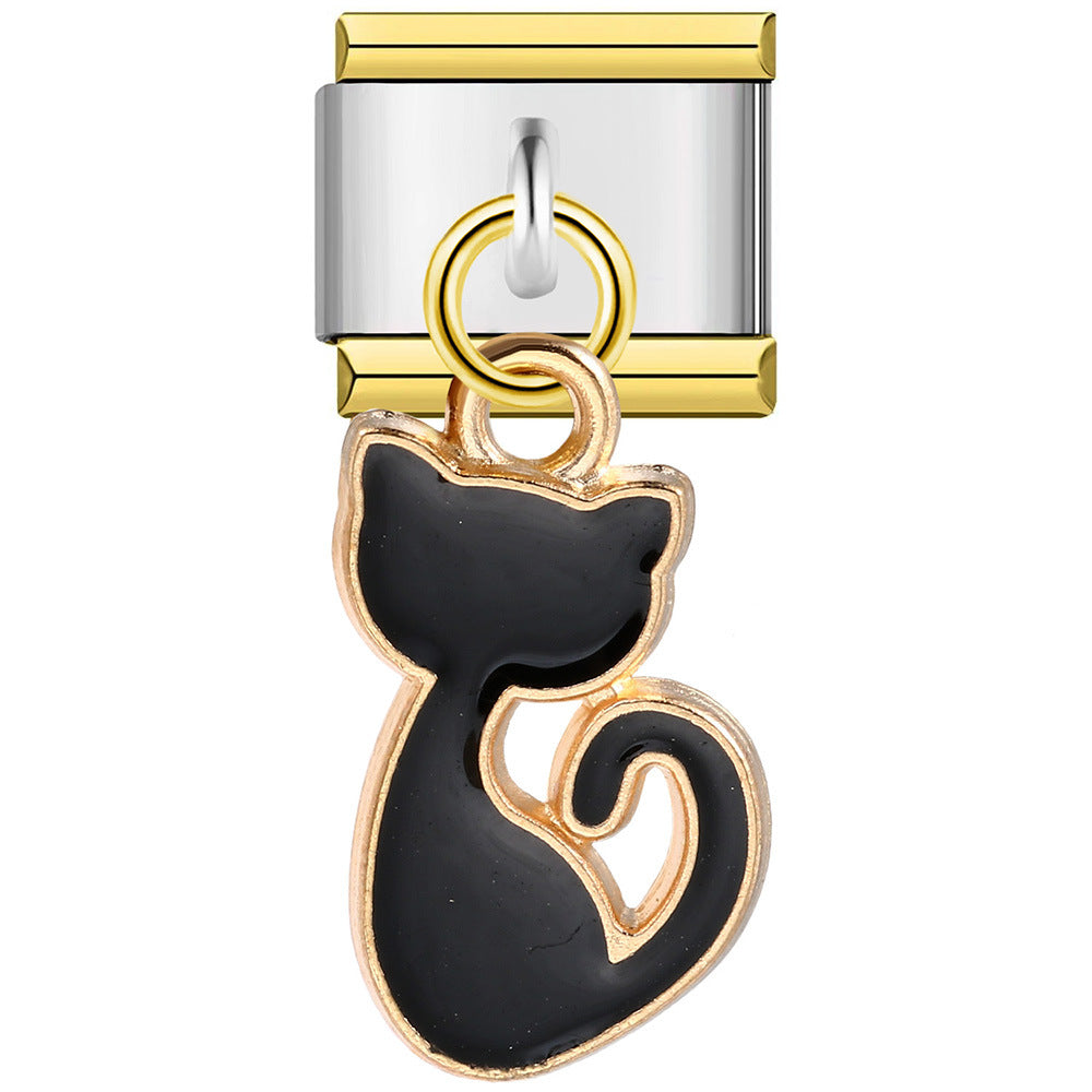 Single Hook Italian Module Bracelet, Square Elastic Splicing Titanium Steel Strap Chain, Italian Charm Single Hook Italian Module Bracelet, Square Elastic Splicing Titanium Steel Strap Chain, Italian Charm