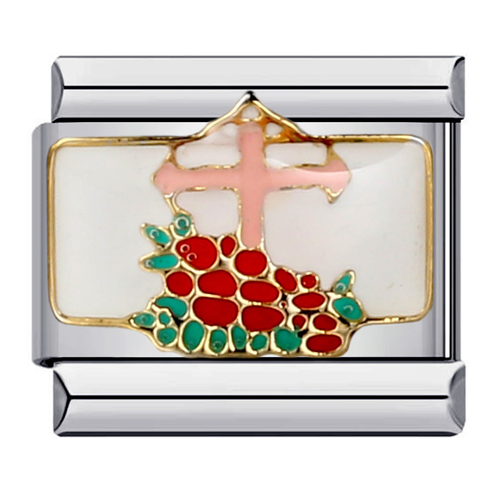 Fresh Titanium Steel Gold Plated Drip Oil Cartoon DIY Italian Module Bracelet Stainless Steel Welded Pattern Strap Chain Fresh Titanium Steel Gold Plated Drip Oil Cartoon DIY Italian Module Bracelet Stainless Steel Welded Pattern Strap Chain