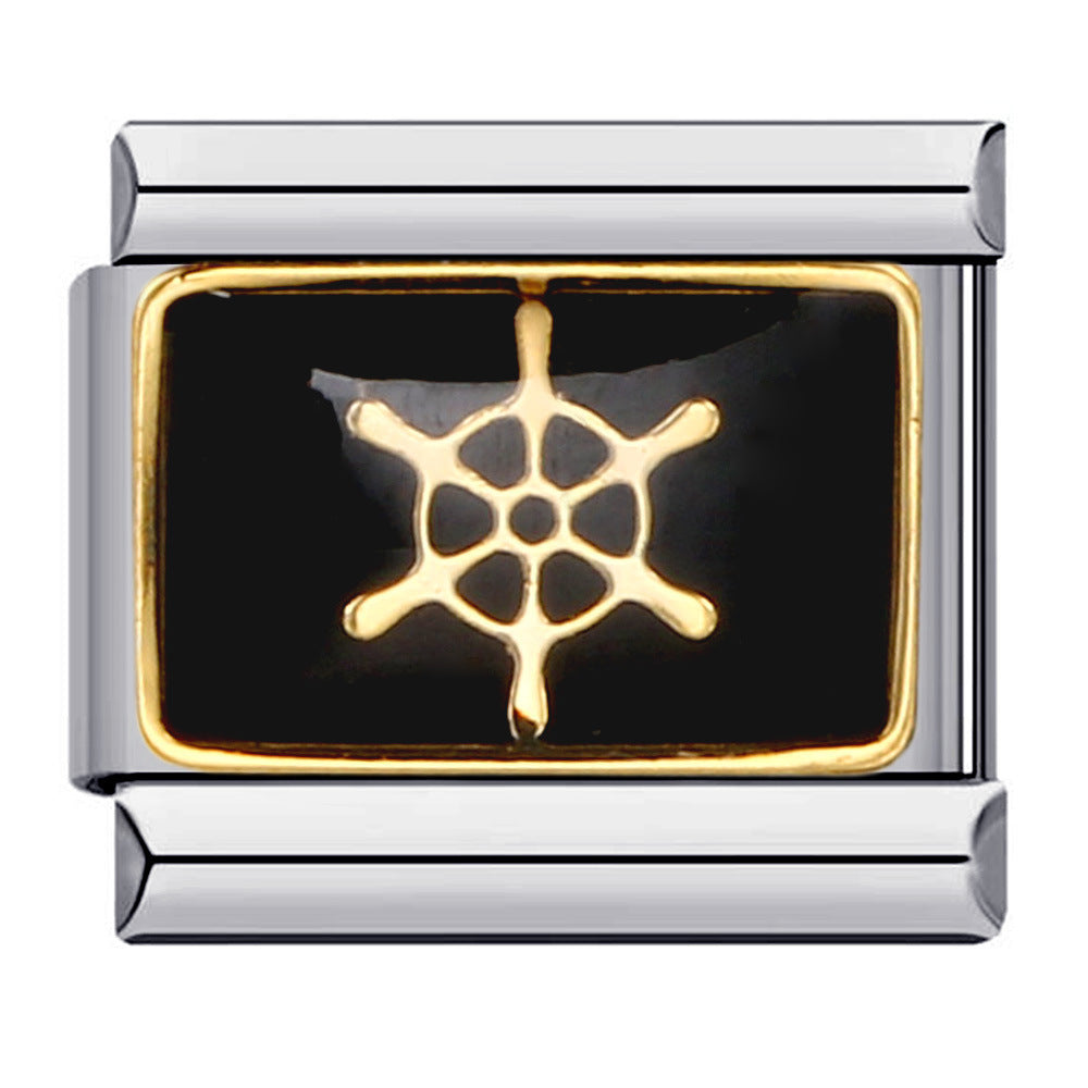 Black Gold Plated Cartoon DIY Italian Modular Bracelet Unique Welded Pattern Stainless Steel Bangle Black Gold Plated Cartoon DIY Italian Modular Bracelet Unique Welded Pattern Stainless Steel Bangle