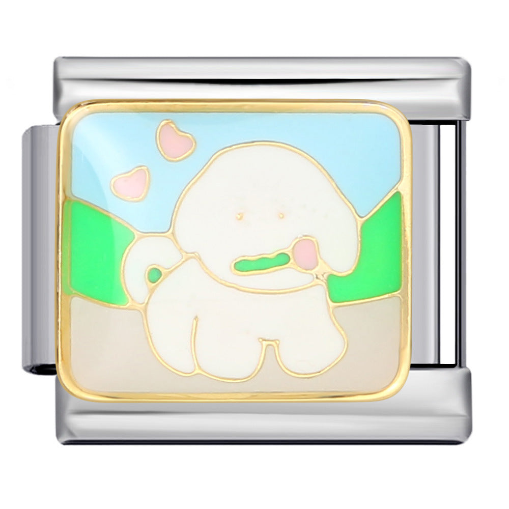 Stainless Steel Welding Drip Oil Animal Pattern DIY Italian Module Bracelet Free Splicing Elastic Accessories Wholesale Stainless Steel Welding Drip Oil Animal Pattern DIY Italian Module Bracelet Free Splicing Elastic Accessories Wholesale