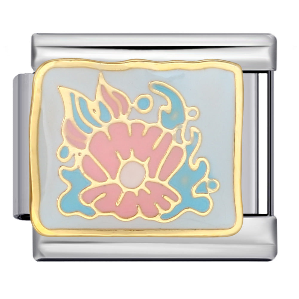 New Italian Module Bracelet Beach Camping Titanium Steel Drip Oil Cartoon Pattern DIY Welding Bracelet Accessories New Italian Module Bracelet Beach Camping Titanium Steel Drip Oil Cartoon Pattern DIY Welding Bracelet Accessories