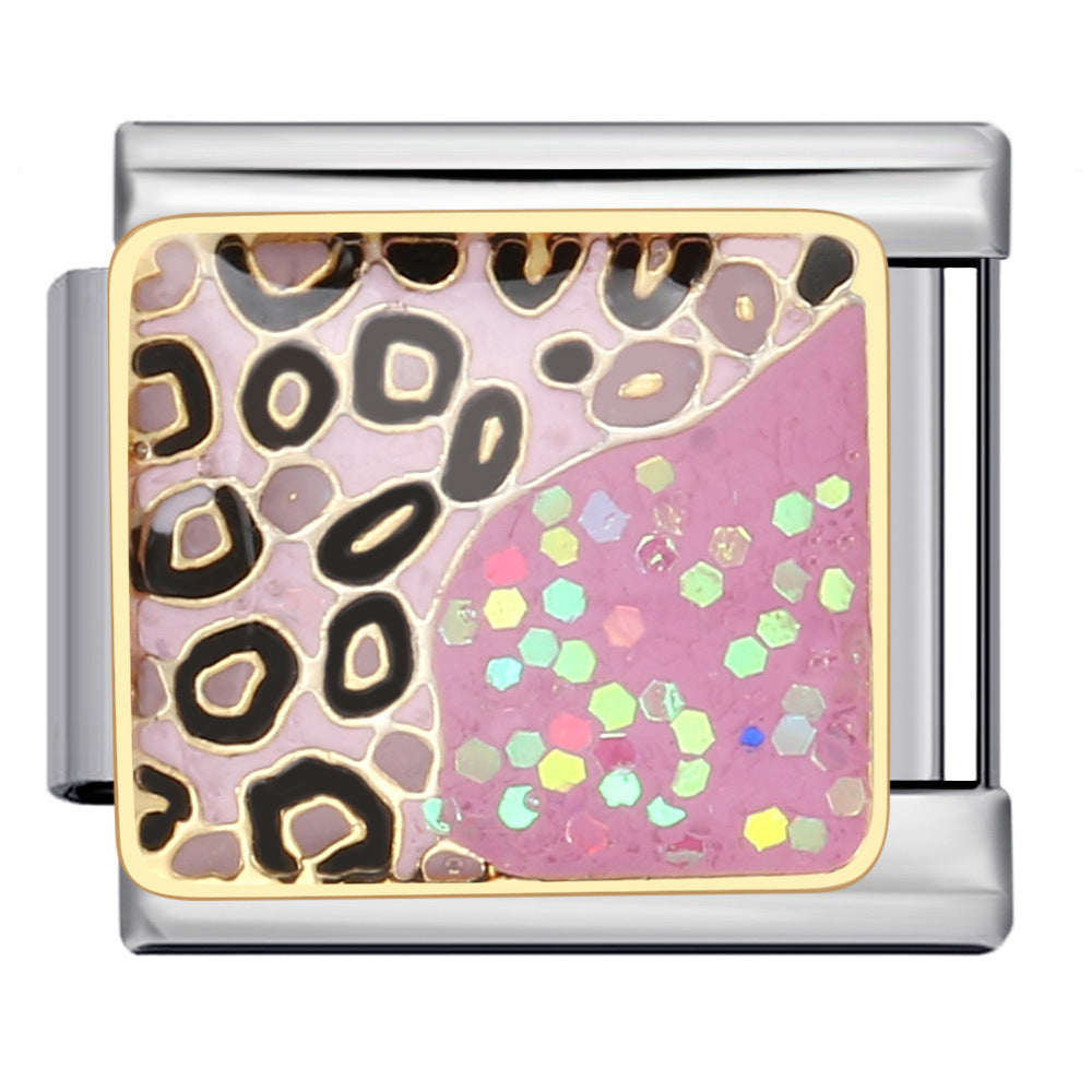 European and American Cross-border Italian Module Bracelet DIY Titanium Steel Welding Pattern Gold-plated Drip Oil Bracelet Accessories Wholesale European and American Cross-border Italian Module Bracelet DIY Titanium Steel Welding Pattern Gold-plated Drip Oil Bracelet Accessories Wholesale