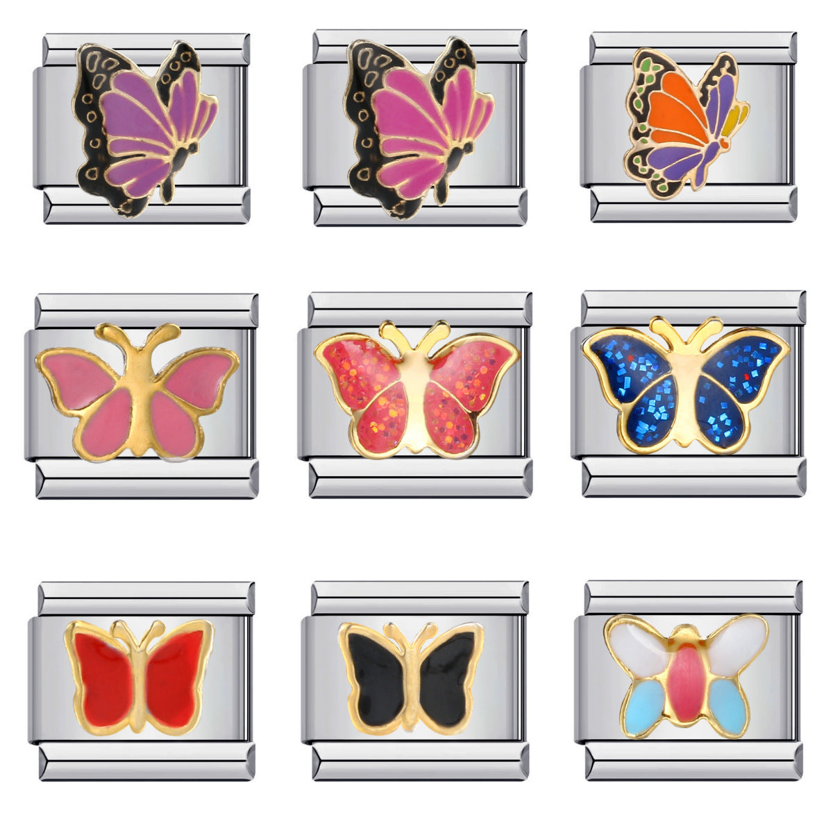 Colorful Butterfly Italian Module Bracelet Titanium Steel Welding Pattern Drip Oil DIY Bracelet Italian Charm Colorful Butterfly Italian Module Bracelet Titanium Steel Welding Pattern Drip Oil DIY Bracelet Italian Charm