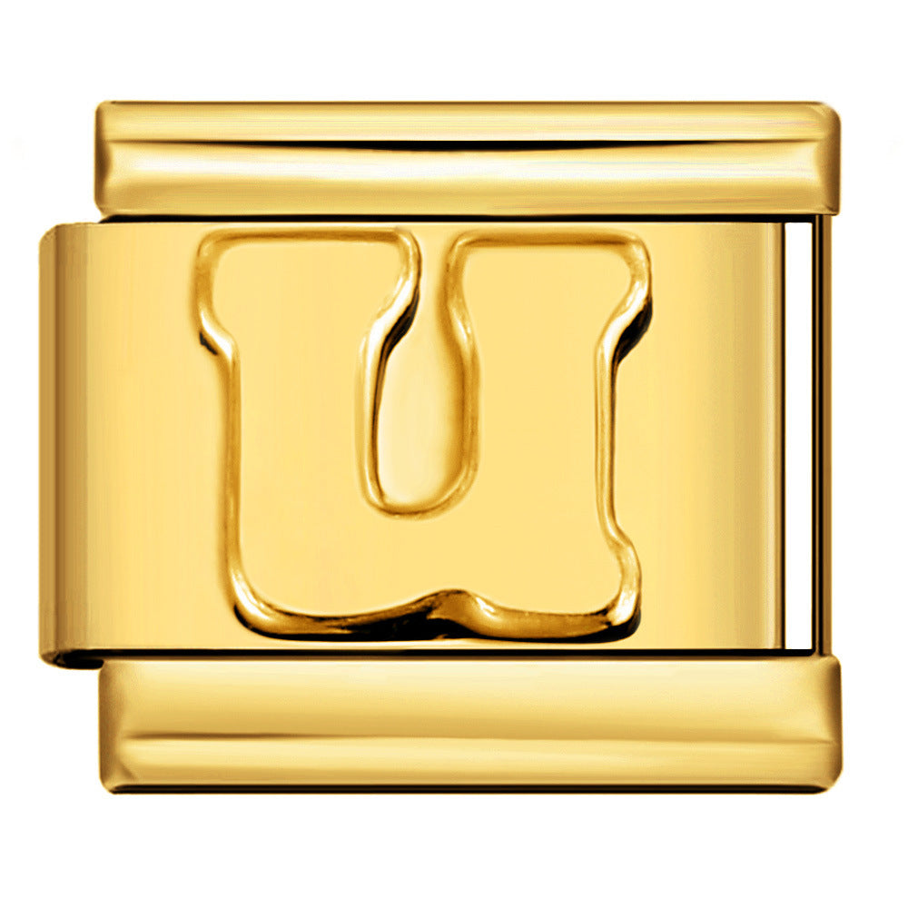 Golden Concave Letter Series Italian Module Bracelet Titanium Steel Stamping DIY Elastic Splicing Bracelet Accessories Golden Concave Letter Series Italian Module Bracelet Titanium Steel Stamping DIY Elastic Splicing Bracelet Accessories