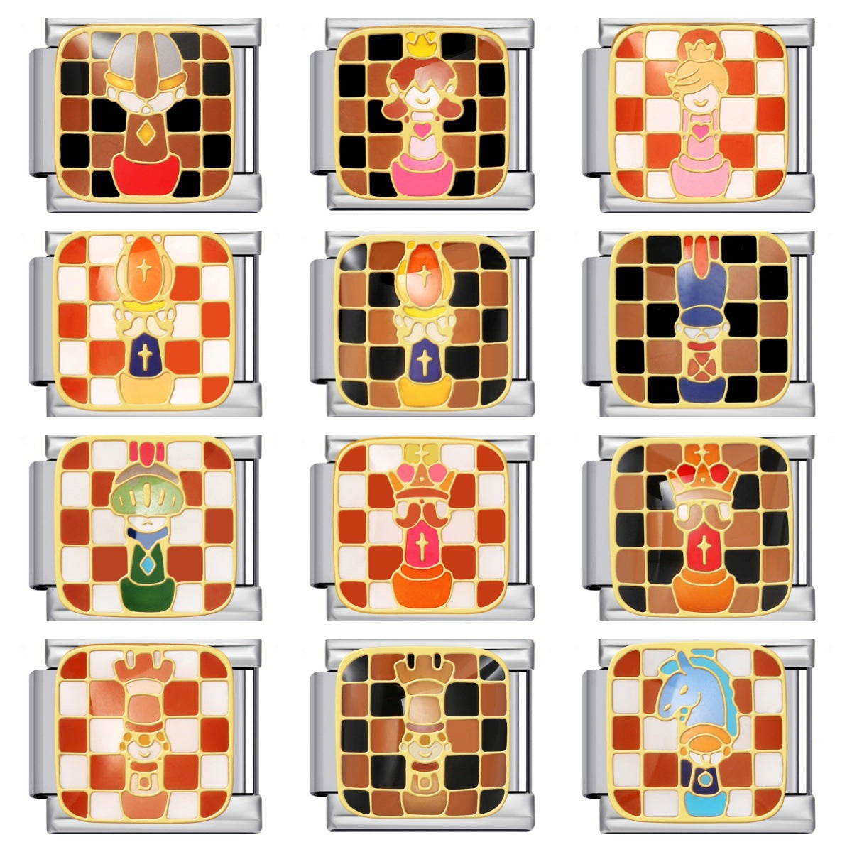 Cross Border Hot Selling Chess Italian Module Bracelet Titanium Steel Welding Gold Plating Drip Oil DIY Splicing Bracelet Cross Border Hot Selling Chess Italian Module Bracelet Titanium Steel Welding Gold Plating Drip Oil DIY Splicing Bracelet