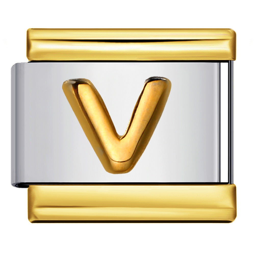 Gold Package Silver Convex Letter Italian Module Bracelet Stainless Steel DIY Elastic Splicing Strap Chain Wholesale Gold Package Silver Convex Letter Italian Module Bracelet Stainless Steel DIY Elastic Splicing Strap Chain Wholesale