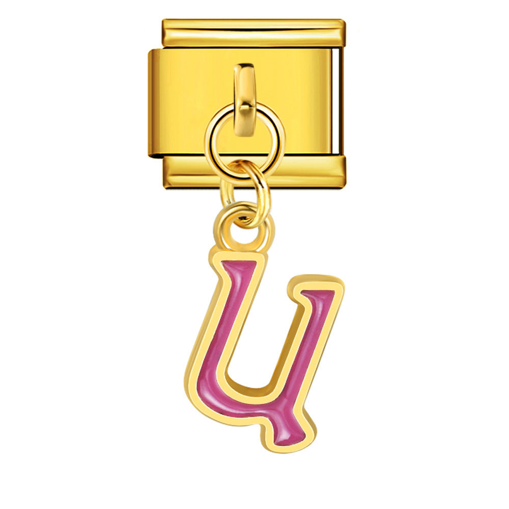 Gold Background, Colorful Oil Dripping Letters, Italian Module Bracelet, Titanium Steel Welded Hook, Fashionable and Simple Wristband Accessory Gold Background, Colorful Oil Dripping Letters, Italian Module Bracelet, Titanium Steel Welded Hook, Fashionable and Simple Wristband Accessory