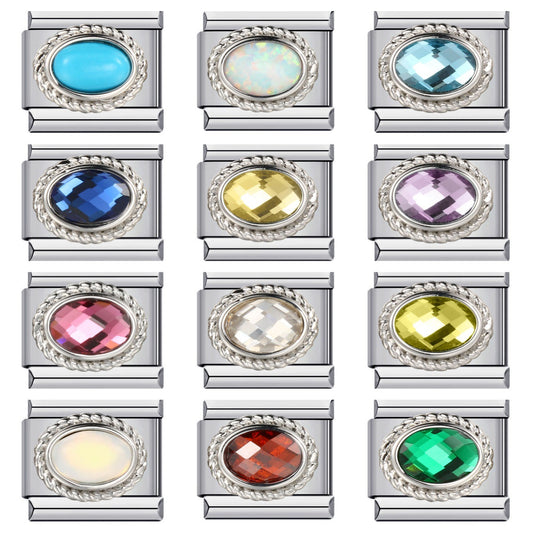 Italian Modular Birthstone Bracelet Stainless Steel Welded Colorful Zircon DIY Stretch Bangle Fashion Jewelry