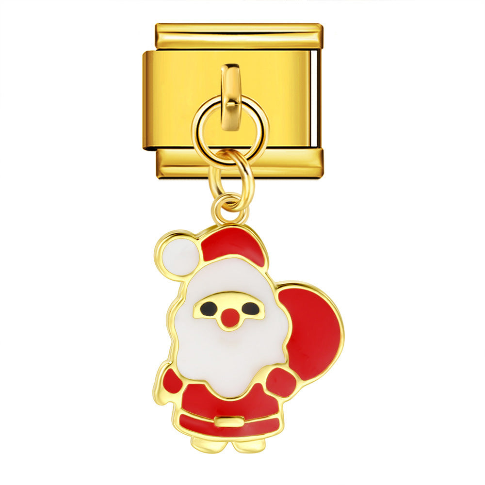 Single Hook Christmas Style Italian Module Bracelet with Gold Sole and Elastic Splicing DIY Titanium Steel Strap Chain Single Hook Christmas Style Italian Module Bracelet with Gold Sole and Elastic Splicing DIY Titanium Steel Strap Chain