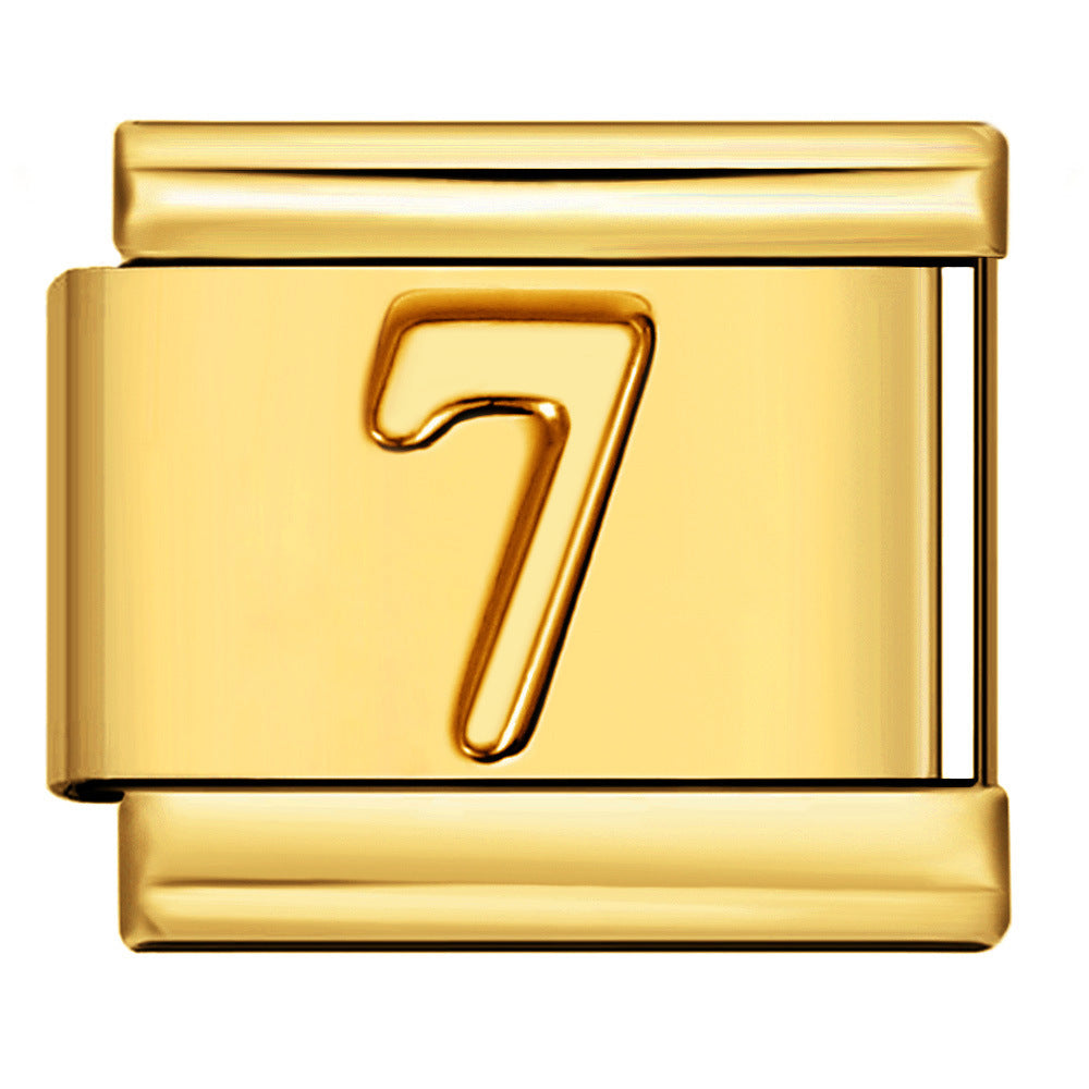 New Titanium Steel Gold Concave Alara Digital DIY Bracelet Italian Module Bracelet Strap Chain Accessories Wholesale New Titanium Steel Gold Concave Alara Digital DIY Bracelet Italian Module Bracelet Strap Chain Accessories Wholesale