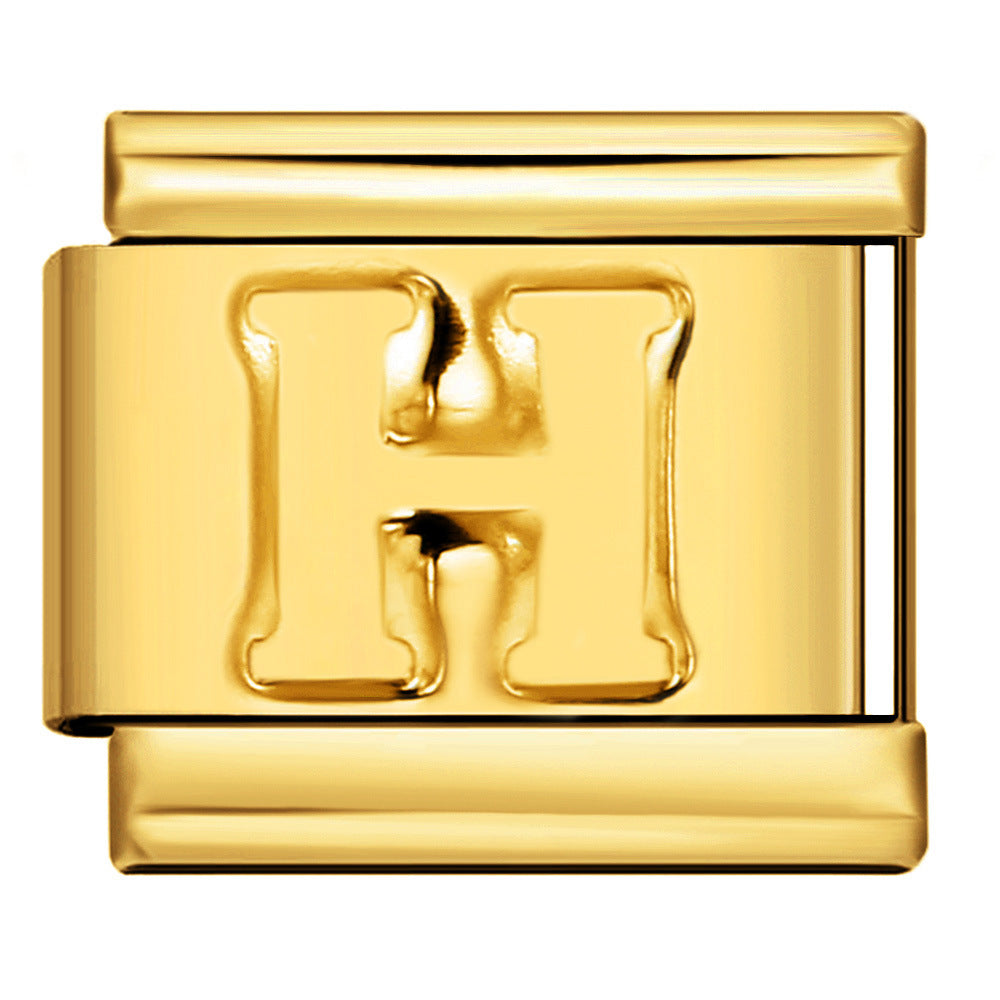 Golden Concave Letter Series Italian Module Bracelet Titanium Steel Stamping DIY Elastic Splicing Bracelet Accessories Golden Concave Letter Series Italian Module Bracelet Titanium Steel Stamping DIY Elastic Splicing Bracelet Accessories