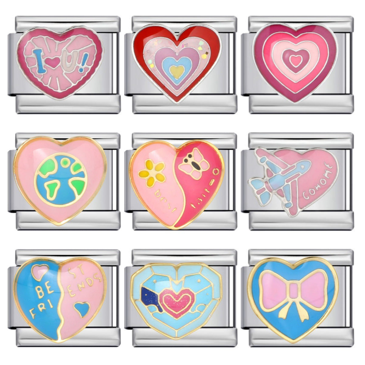 Colorful Drip Oil Love Element Italian Module Bracelet Welding Pattern DIY Elastic Splicing Stainless Steel Bracelet Colorful Drip Oil Love Element Italian Module Bracelet Welding Pattern DIY Elastic Splicing Stainless Steel Bracelet