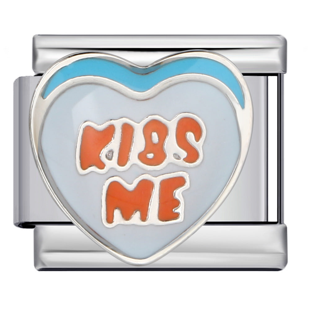 Cross Border E-commerce Love English Series Titanium Steel Welding Drip Oil DIY Italian Module Bracelet Personalized Accessories Cross Border E-commerce Love English Series Titanium Steel Welding Drip Oil DIY Italian Module Bracelet Personalized Accessories