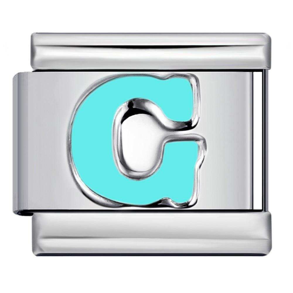 New Titanium Steel Sky Blue English Letter Series DIY Elastic Bracelet Accessories Italian Module Bracelet Alphebat New Titanium Steel Sky Blue English Letter Series DIY Elastic Bracelet Accessories Italian Module Bracelet Alphebat