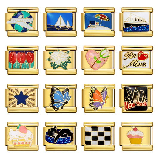 Gold Bottom Italian Module Bracelet Welding Dripping Oil Titanium Steel Bracelet Fashion DIY Italian Bracelet