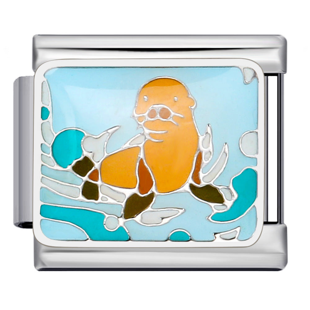 New Marine Biology Titanium Steel Strap Chain Gold Plated Welding Drip Oil DIY Italian Module Bracelet Accessories Wholesale New Marine Biology Titanium Steel Strap Chain Gold Plated Welding Drip Oil DIY Italian Module Bracelet Accessories Wholesale