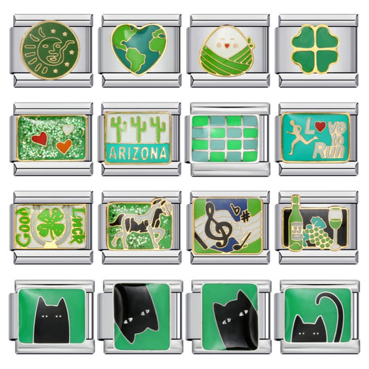 Green Titanium Steel Welded Gold-plated Drip Oil Bracelet Cartoon DIY Italian Module Bracelet Accessories Wholesale