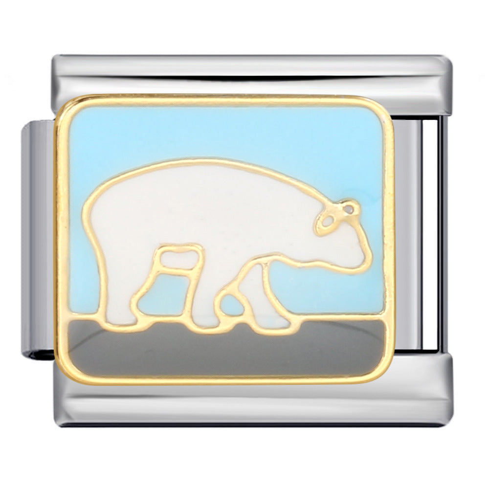 Stainless Steel Welding Drip Oil Animal Pattern DIY Italian Module Bracelet Free Splicing Elastic Accessories Wholesale Stainless Steel Welding Drip Oil Animal Pattern DIY Italian Module Bracelet Free Splicing Elastic Accessories Wholesale