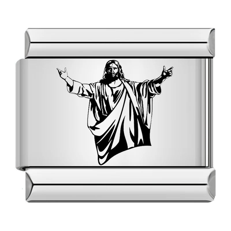 Titanium Steel Laser Engraved Cross Italian Module Bracelet DIY Watch Strap Chain Italian Charms Titanium Steel Laser Engraved Cross Italian Module Bracelet DIY Watch Strap Chain Italian Charms