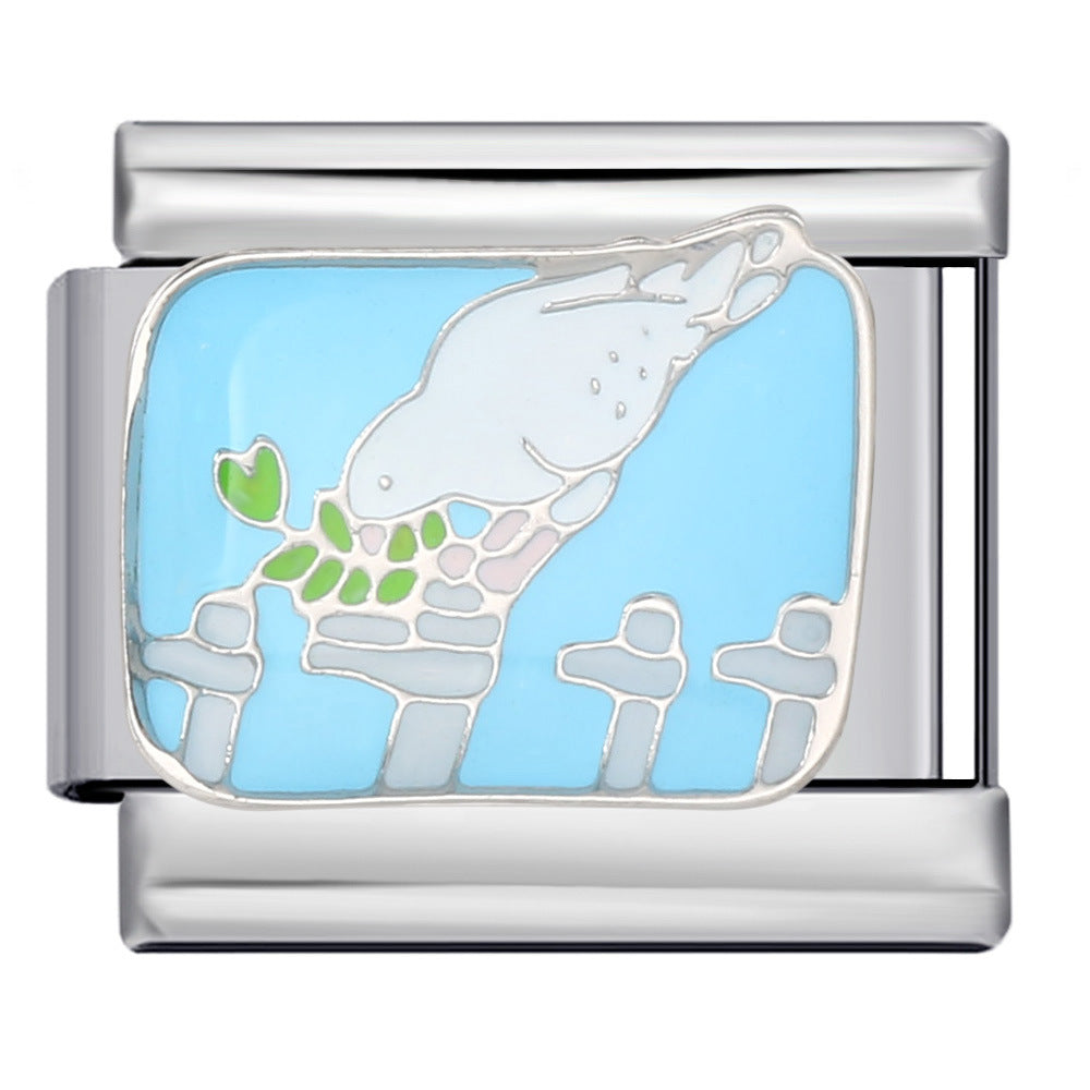 Italian Module Bracelet Peace Series Stainless Steel Welding Drip Oil Pattern DIY Elastic Splicing Strap Chain Italian Module Bracelet Peace Series Stainless Steel Welding Drip Oil Pattern DIY Elastic Splicing Strap Chain