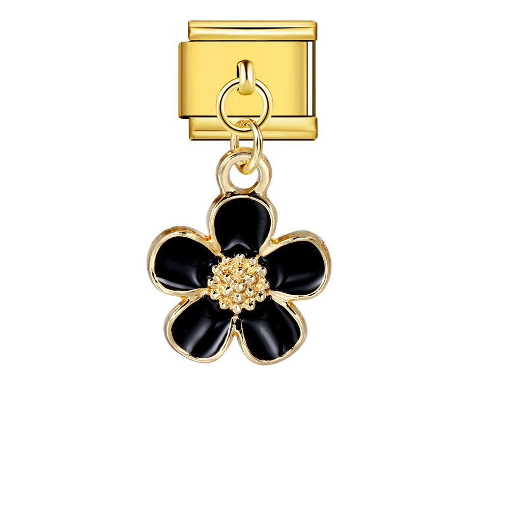 Italian Charm Module Bracelet Single Flower Handmade Pendant Titanium Steel Strap Chain Italian Charm Module Bracelet Single Flower Handmade Pendant Titanium Steel Strap Chain