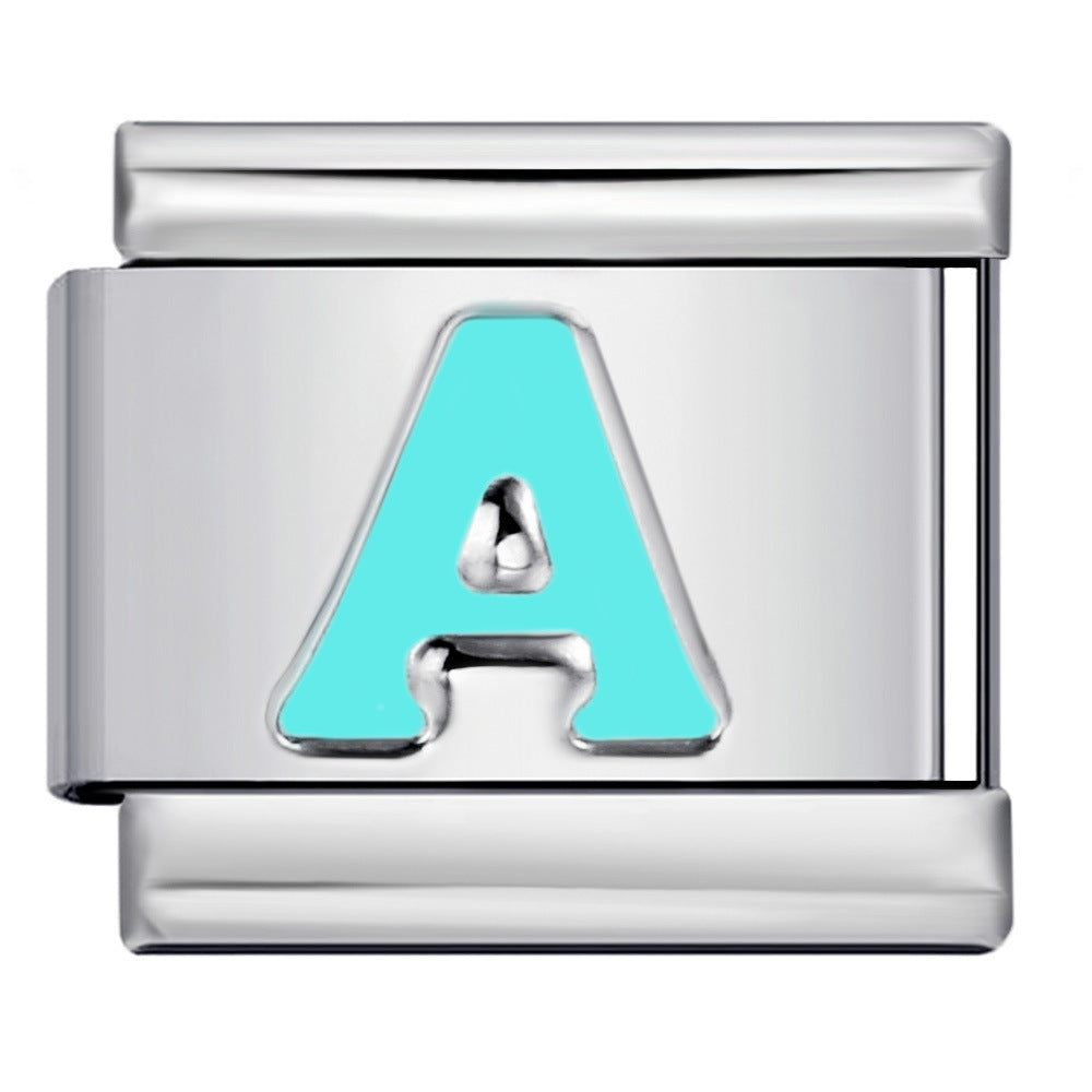 New Titanium Steel Sky Blue English Letter Series DIY Elastic Bracelet Accessories Italian Module Bracelet Alphebat New Titanium Steel Sky Blue English Letter Series DIY Elastic Bracelet Accessories Italian Module Bracelet Alphebat