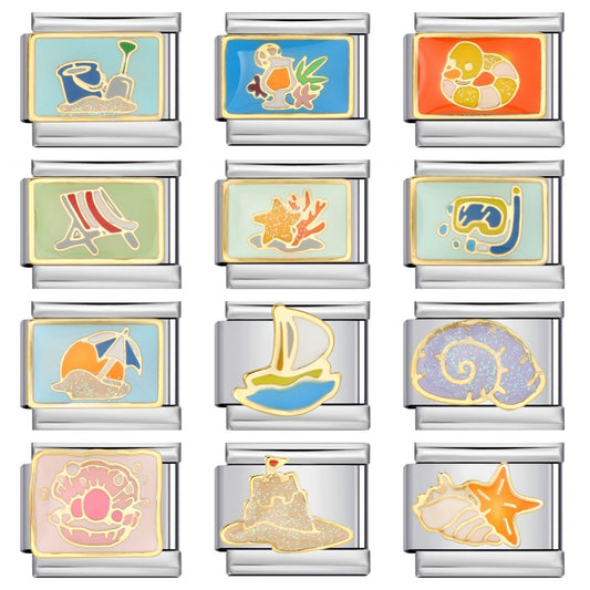 New Italian Module Bracelet Beach Camping Titanium Steel Drip Oil Cartoon Pattern DIY Welding Bracelet Accessories