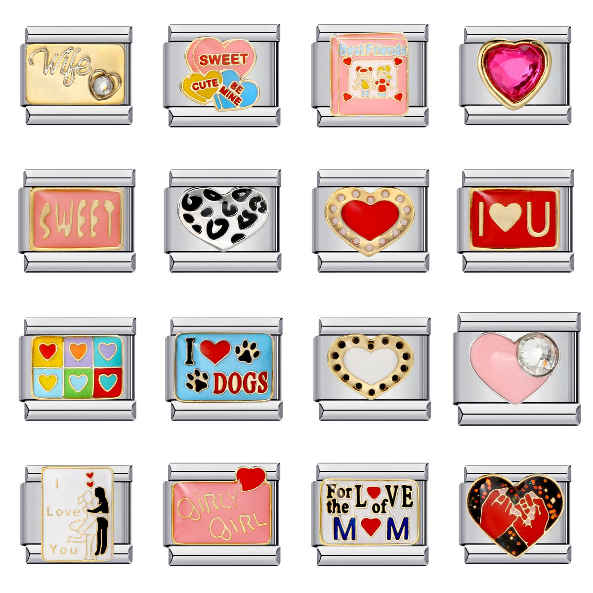 Cross Border Hot Selling Love Series Titanium Steel Welding Drip Oil Wristband Cartoon DIY Italian Module Bracelet Wholesale Cross Border Hot Selling Love Series Titanium Steel Welding Drip Oil Wristband Cartoon DIY Italian Module Bracelet Wholesale