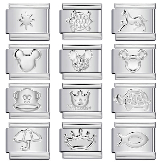 Convex Silver Stamping Pattern Italian Module Bracelet DIY Titanium Steel Bracelet Italian Charms