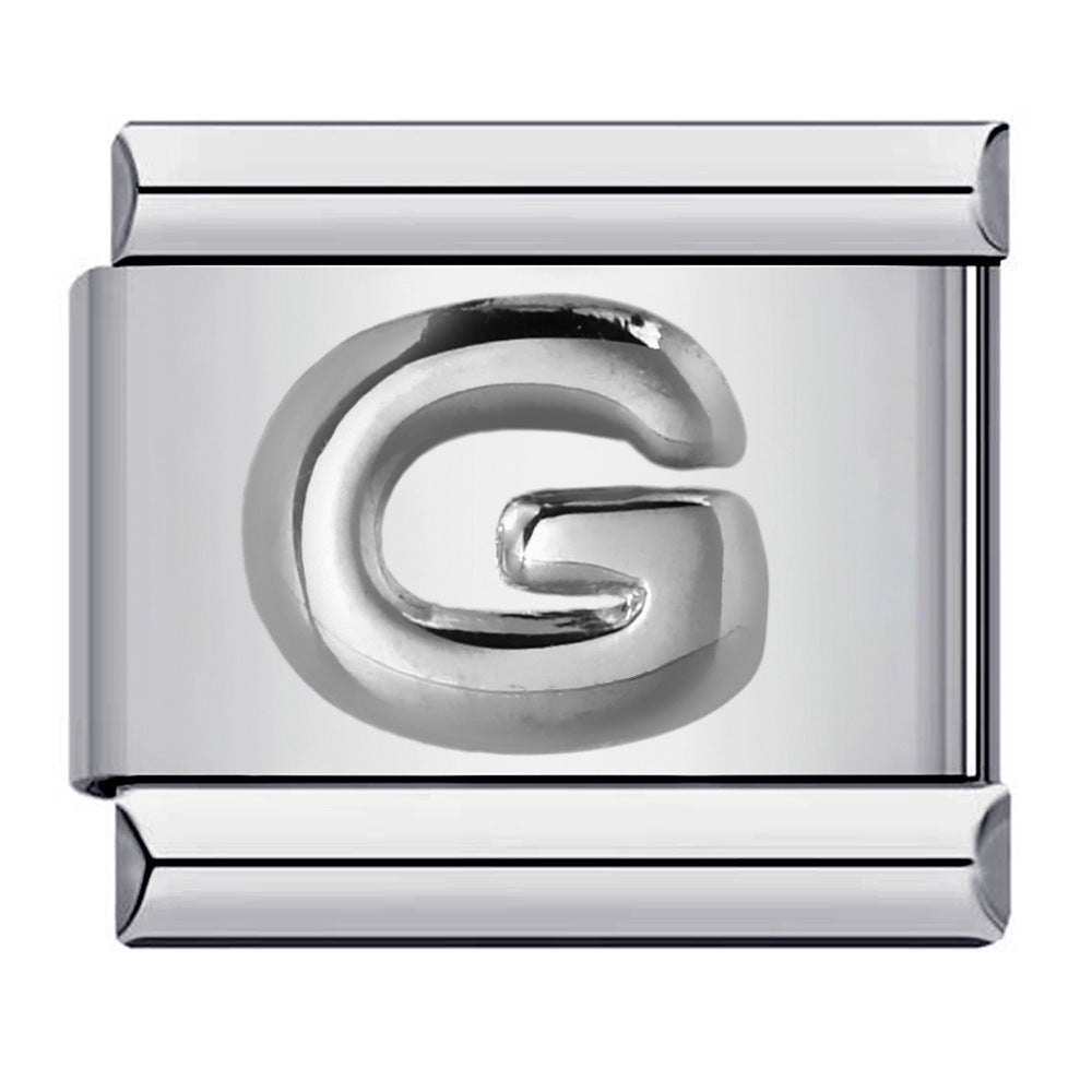 New Stainless Steel Silver Convex English Letter Italian Module Bracelet DIY Elastic Splicing Strap Chain New Stainless Steel Silver Convex English Letter Italian Module Bracelet DIY Elastic Splicing Strap Chain