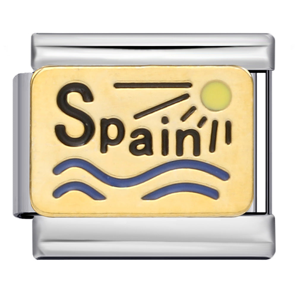 Black Gold Plated Cartoon DIY Italian Modular Bracelet Unique Welded Pattern Stainless Steel Bangle Black Gold Plated Cartoon DIY Italian Modular Bracelet Unique Welded Pattern Stainless Steel Bangle