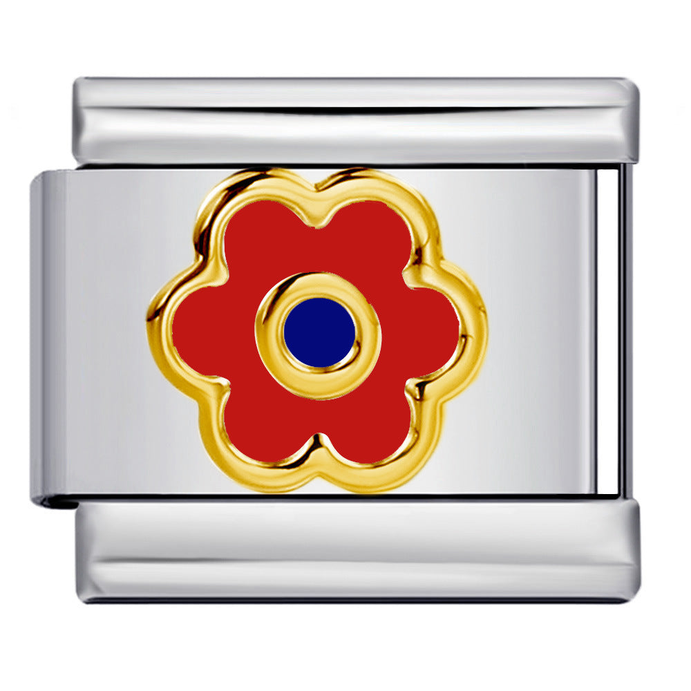 Color Drip Oil Petal Stamping Series DIY Italian Module Bracelet Titanium Steel Gold Plated Elastic Splicing Bracelet Color Drip Oil Petal Stamping Series DIY Italian Module Bracelet Titanium Steel Gold Plated Elastic Splicing Bracelet