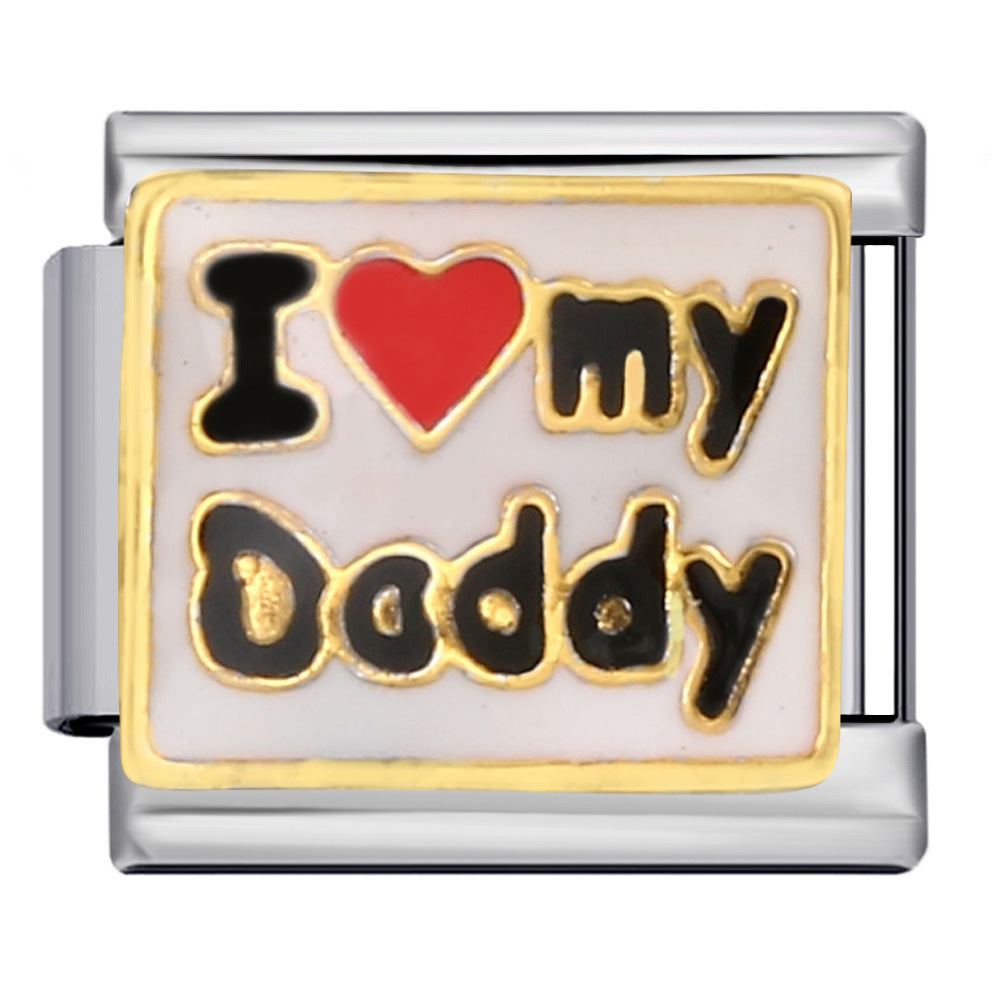 Cross Border Hot Selling Heart English Pattern Wristband Titanium Steel Welded Gold-plated Drip Oil DIY Italian Module Bracelet Cross Border Hot Selling Heart English Pattern Wristband Titanium Steel Welded Gold-plated Drip Oil DIY Italian Module Bracelet